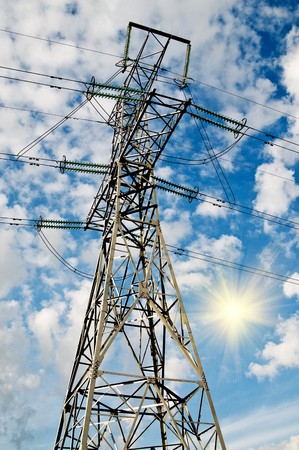 Electrical pylon on a background of the blue sky.の写真素材