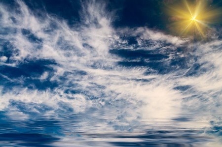 Nice  blue sky with clouds and  fun sun by evening.の写真素材