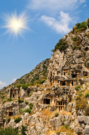 Historical tombs  in the mountains near Myra town. Turkey.の写真素材