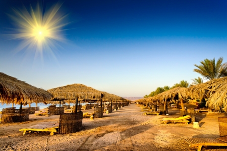 Warm empty  beach wait visitors early morning の写真素材