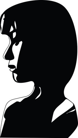 Silhuette Side profile of sad woman faceのイラスト素材