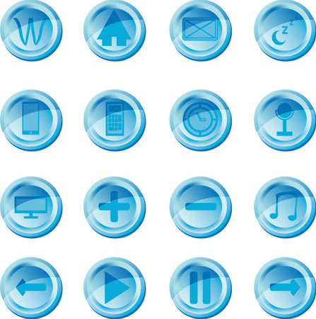 The blue vector set button icons for web, apps and players