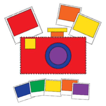 Vector illustration of digital camera with photos.のイラスト素材