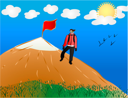 A man reached top of the world  Vector illustration のイラスト素材
