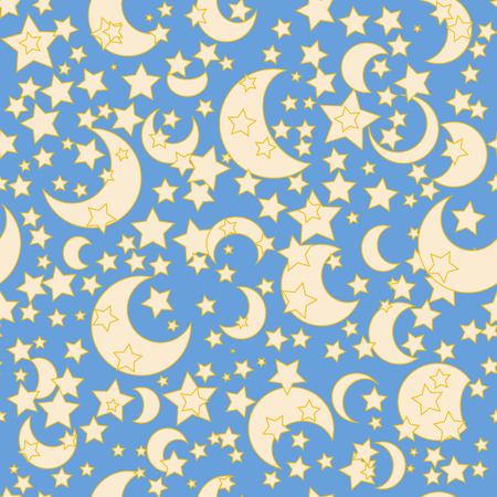 Moon and stars seamless retro background pattern. Vector illustration.のイラスト素材