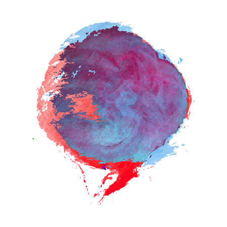 Red and Blue Smashed Watercolor Texture Background. Hand drawn vector circle.のイラスト素材