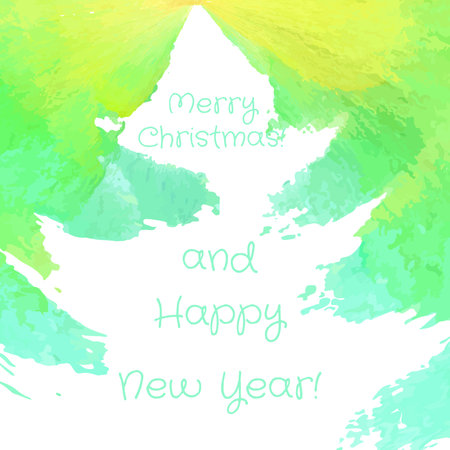 New year tree watercolor silhouette for card background. Vector illustration.のイラスト素材