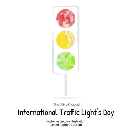 international traffic light day. watercolor painted icon illustrationのイラスト素材