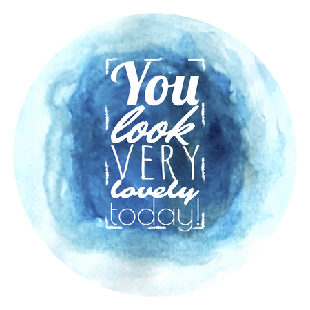 Admiring typographic message on the blue watercolour backdrop.のイラスト素材