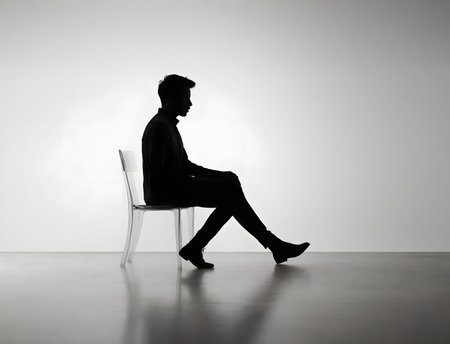 Silhouette of a man sitting on a chair, side view, full body illustrationの素材
