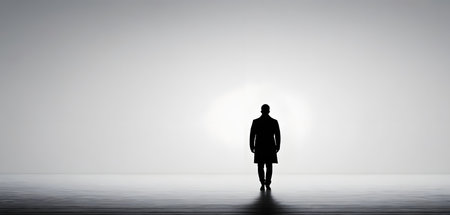 Silhouette of a man walking, full body illustrationの素材