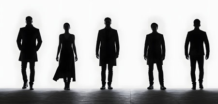 Silhouette of men and women standing, full body illustrationの素材