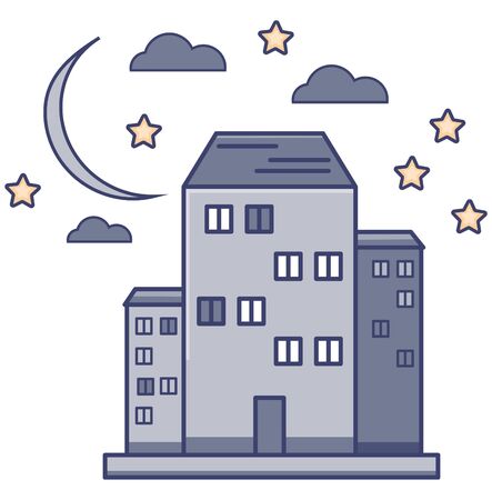 High-rise buildings against the sky and moon. Vector illustrationのイラスト素材
