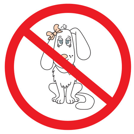 Dogs are not allowed. Cute dog girl with a bow on the ear. No dog prohibiting sign. Vector illustrationのイラスト素材