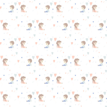 Seamless patterns. kids collection in the Scandinavian style. cute baby in love - sitting girl and...