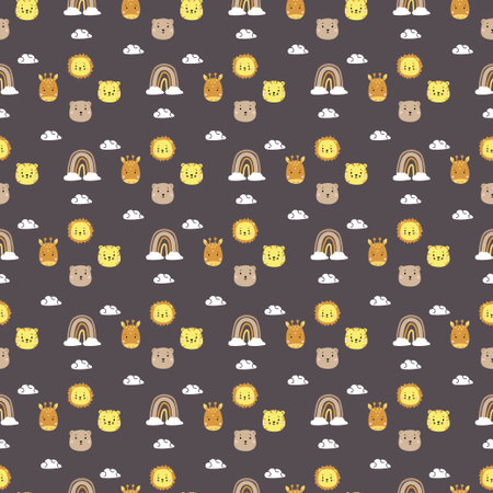 Seamless patterns. kids collection in the Scandinavian style. Cute animals - giraffe and bear, lion...