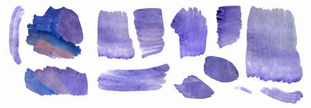 Watercolor stains. Set of purple spots. Transitions with watercolor paint. Isolated on white background. Watercolor texture element for cards, prints, for text design, websitesの写真素材