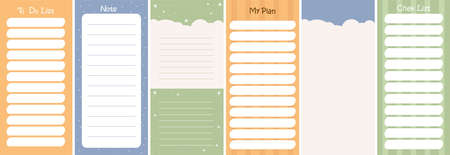 Collection of weekly or daily planner, note paper, to do list, stickers templates, planner-organizer, my plan, to-do list, check list and notes. Vector illustration. vertical templatesのイラスト素材