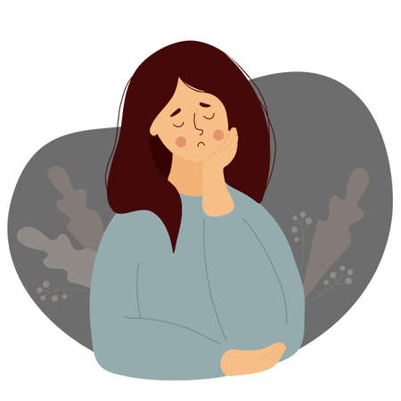 lonely girl is sad and crying. Vector illustration. Female character for concept of sad holiday and loneliness, emotion and depressionのイラスト素材