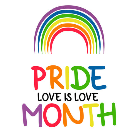 LGBT Pride Month. love is love. LGBTQ Symbol Rainbow with LGBT pride. Flag or Rainbow colors. vector illustration. Gay Pride Month, groovy celebration. Flat design signs isolated on white backgroundのイラスト素材