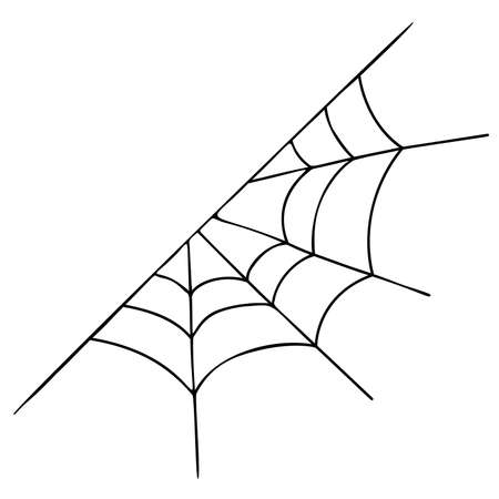 Halloween cobweb. spiderweb. Corner, half of spiders web. vector illustration. Linear hand drawing in doodle style for holiday design, decor and decorationのイラスト素材