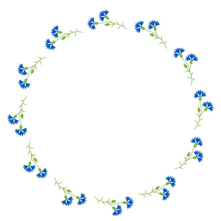 Round frame with blue flowers cornflowers. vector illustration. Postcard napkin, decoration. Floral pattern for decor, design, print and napkinsのイラスト素材