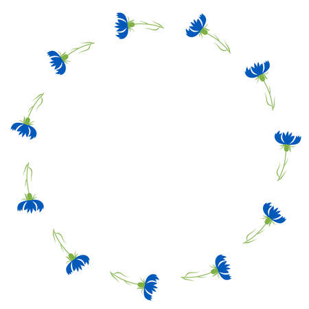 Round frame with blooming blue flowers cornflowers. vector illustration. Postcard napkin, decoration. Floral pattern for decor, design, print and napkinsのイラスト素材