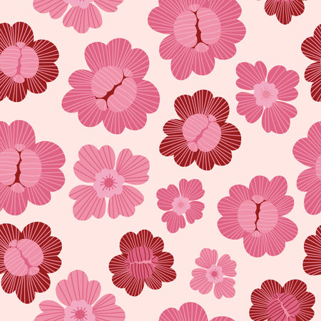 Retro floral seamless pattern. Abstract groovy daisy flower on light pink background. vector illustration. Aesthetic modern art for wallpaper, design, textile, packaging, decorのイラスト素材