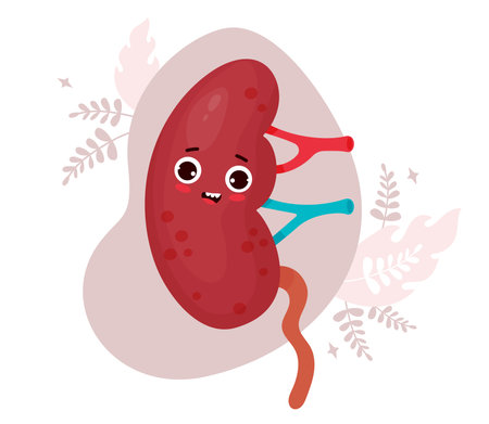 Cute cartoon kidney. Funny human organ. Vector flat cartoon character illustration design. Anatomy concept.のイラスト素材