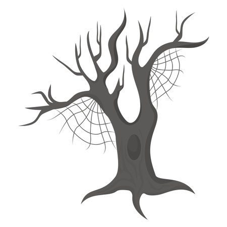 Creepy tree with cobwebs. vector illustration. Conceptual element for Halloween holiday theme design, decor and printのイラスト素材