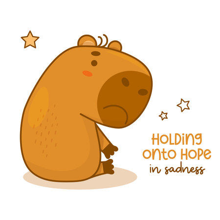 Sad unhappy capybara. Vector illustration. Funny animal character capibara rodent for design.のイラスト素材