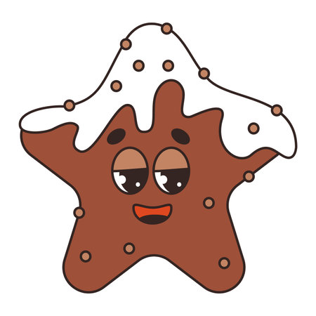 Christmas gingerbread star. Vibes retro character. Merry Christmas and Happy New Yearのイラスト素材