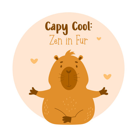 Cute capybara sits in an asana, does yoga and relaxes. Vector illustration in flat style. Funny animal capibara character rodent for cards, design, print, kids collectionのイラスト素材