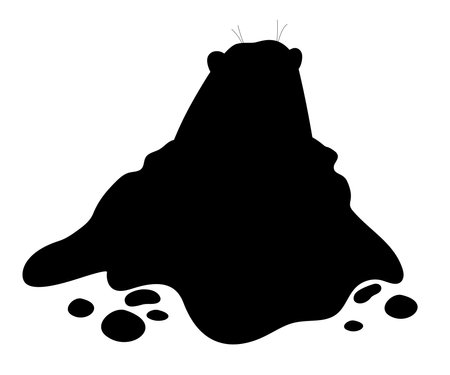 Silhouette of rodent animal groundhog looking out of hole. Hand black drawing. Holiday Groundhog Day February 2. Vector illustrationのイラスト素材