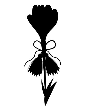 Martisor holiday. Silhouette accessory talisman Martenitsa with spring flower saffron. Symbol for spring beginning. Black hand drawn drawing. Vector illustrationのイラスト素材