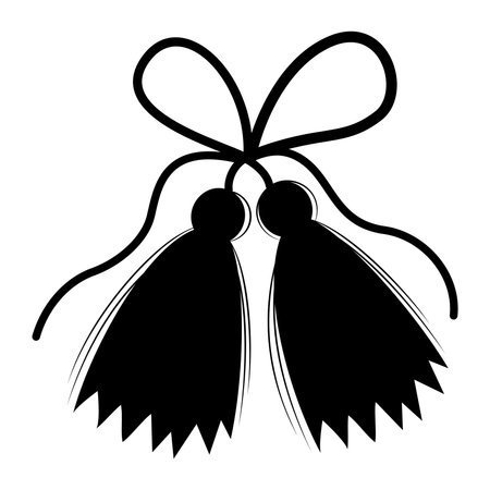 Martisor talisman. Silhouette traditional accessory Martenitsa. Baba Marta Day. spring holiday Vector black hand drawingのイラスト素材