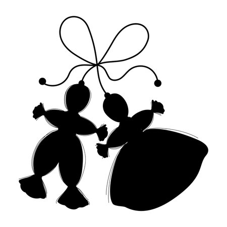 Martisor. Silhouette accessory Martenitsa. Baba Marta Day, Traditional holiday folk symbol for spring beginning. Black hand drawing. Vector illustrationのイラスト素材