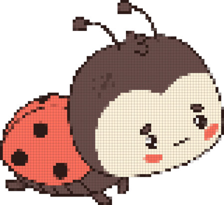 Cute Ladybug. Funny pixelation insect character. Vector illustration. Design and decor pixel-artのイラスト素材