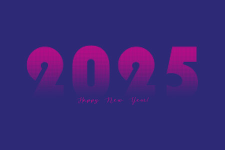 2025 Happy New Year. Numbers with circular halftone dot pattern texture. Vector half tone...