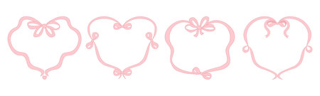 Vintage Coquette Frame with Pink Bows and Ribbons Set. Romantic Girly Vibe. Vector illustration. Isolated Trendy aesthetic Border Template for wedding, birthday, card, party invitationsのイラスト素材