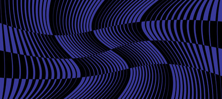 Gradient Transition Lattice. Black and blue Curved Striped halftone gradation texture. Wavy thin to...