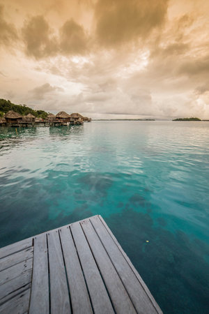 Sunset in Sofitel Hotel Bora Bora, from the pier.