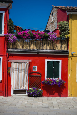 Street with colorful buildings in Burano island, Venice, Italyの写真素材