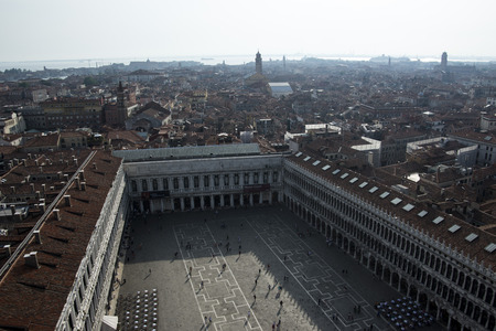 Aerial panoramic cityscape view on San Marco square in Veniceの写真素材