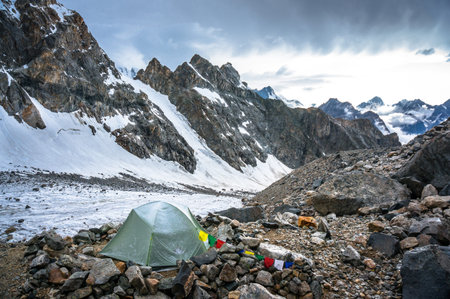 A camp in high snowy moutains in Caucasus