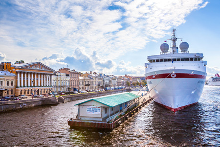 Cruise ship at the  pier in St. Petersburg, summer 2014のeditorial素材