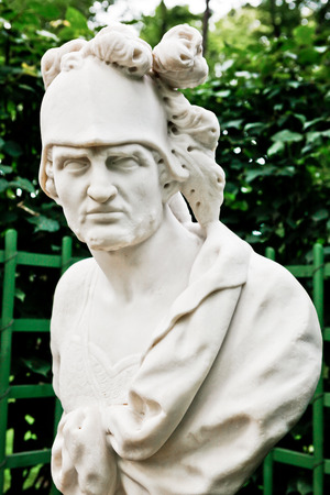 Antique statue of Greek god of war Ares (Mars in Roman mythology). Situated in Summer Garden in St. Petersburg, Russia.のeditorial素材