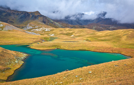 lake high in the Caucasus mountains, Arhiz area, Russiaの写真素材