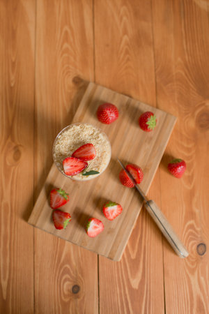 Pastries decorated with strawberriesの写真素材