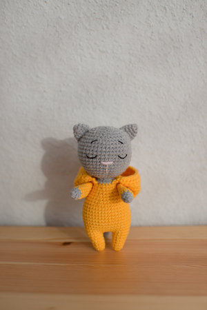 Children's toy cute gray cat, handmade.の写真素材